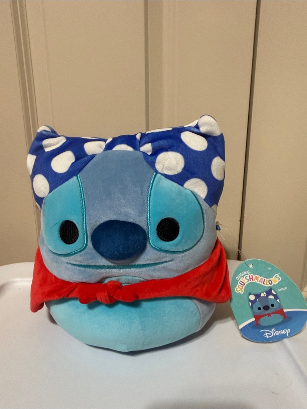 Disney Blue Stitch Plush with Red Scarf and Polka-Dot Hood